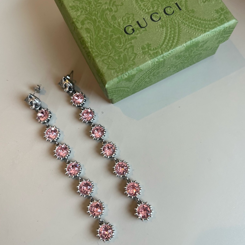 Gucci Feline Pink Crystal Embellished Earrings